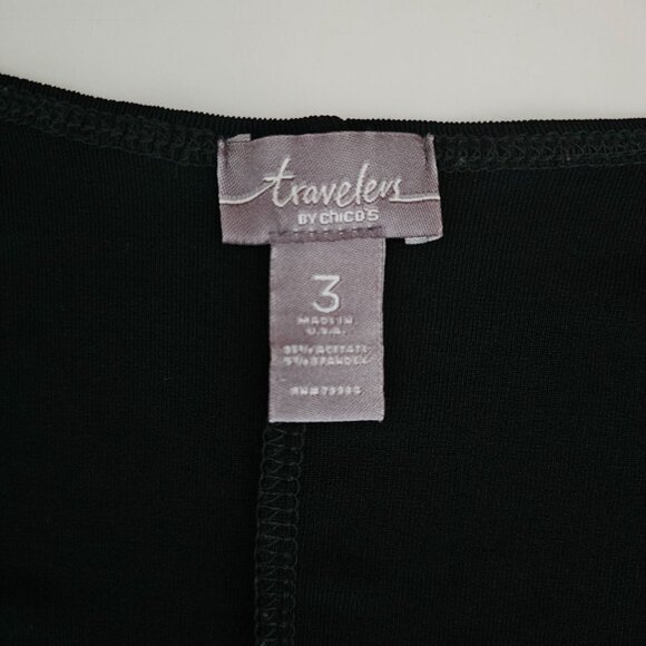 Chicos Travelers Black Faux Wrap Midi Dress 3/XL 3/4 Sleeve Slinky Stretch - Picture 3 of 7